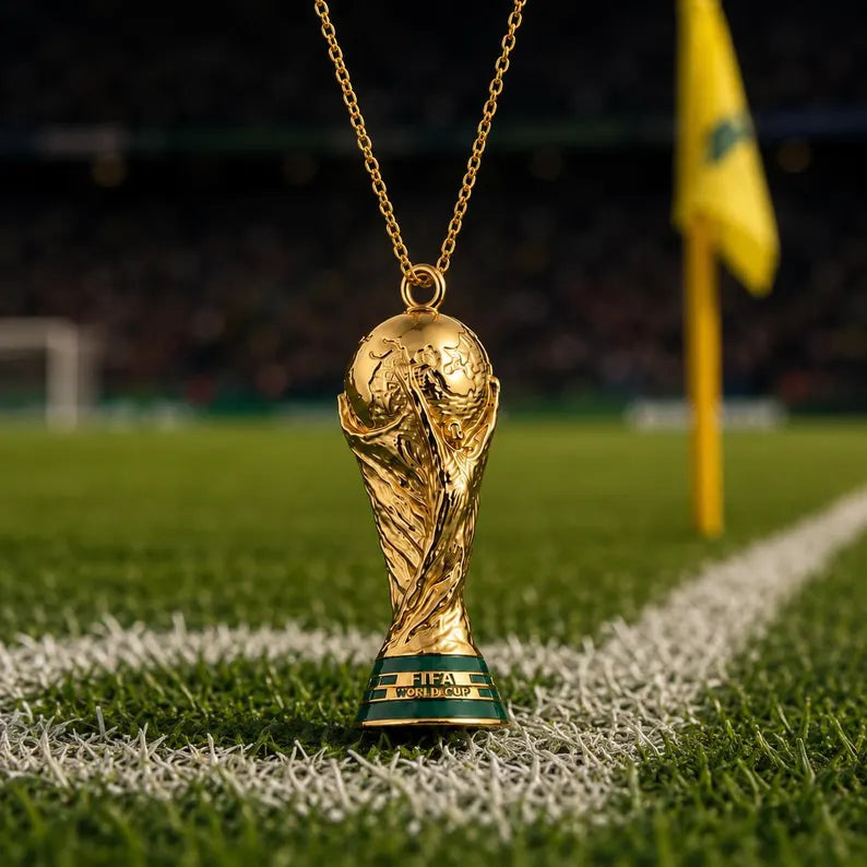 18k Gold Base 2026 World Cup Trophy Replica Rope Necklace 18 - 24in