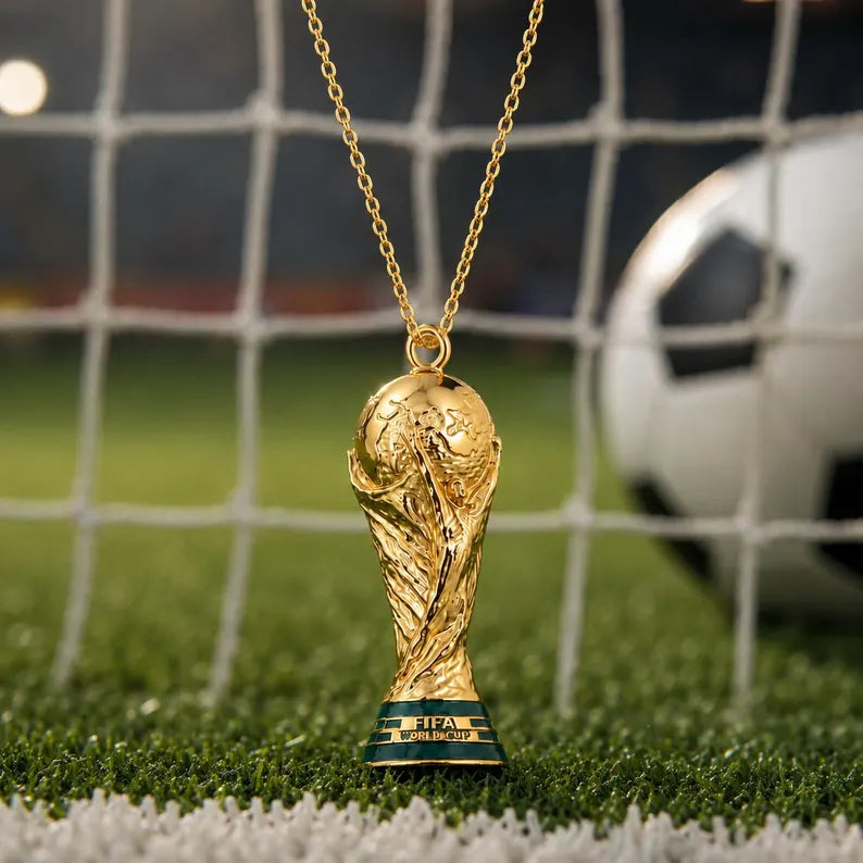 18k Gold Base 2026 World Cup Trophy Replica Rope Necklace 18 - 24in