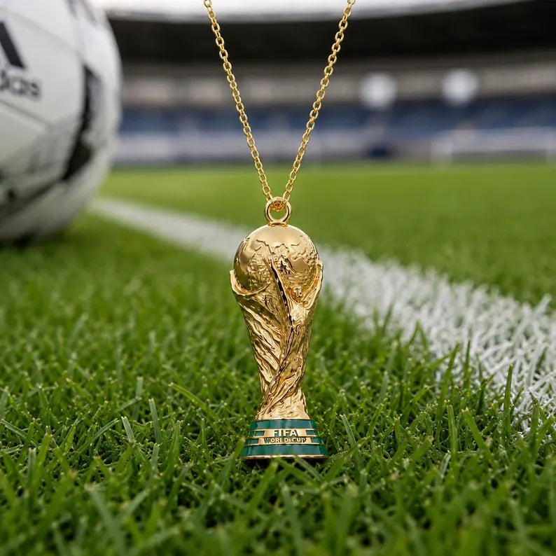 18k Gold Base 2026 World Cup Trophy Replica Rope Necklace 18 - 24in