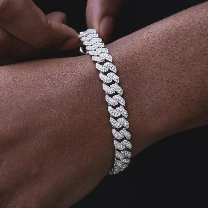 10mm VVS Moissanite Cuban Link Bracelet Pure 925 Silver